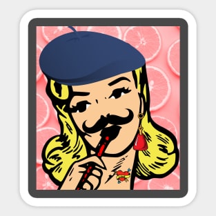 Vintage Girl with Moustache Sticker